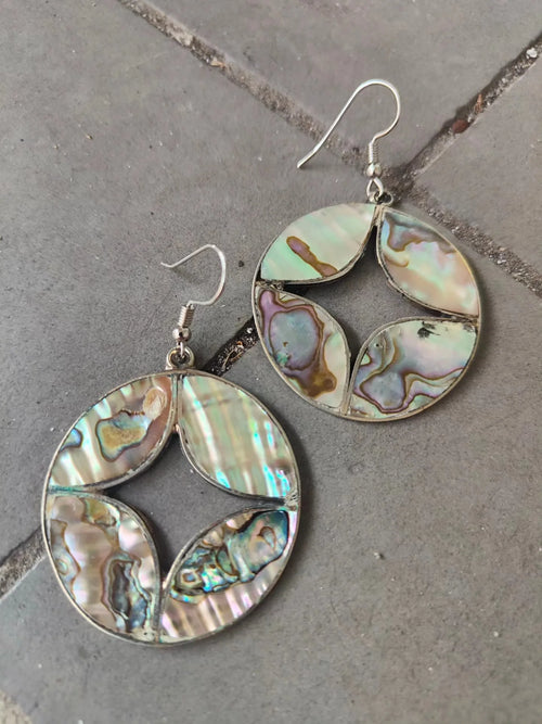 Real Vintage Abalone Shell Drop Earrings Silver-Tone Circular