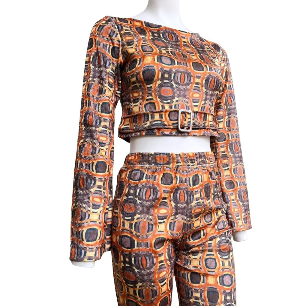 Authentic Vintage 70s Style Geometric Print 2-Piece Co-Ord Outfit Set